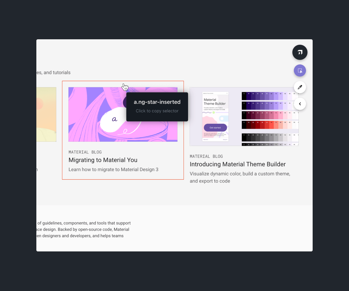 Inspect websites and easily find the right selectors and colors.